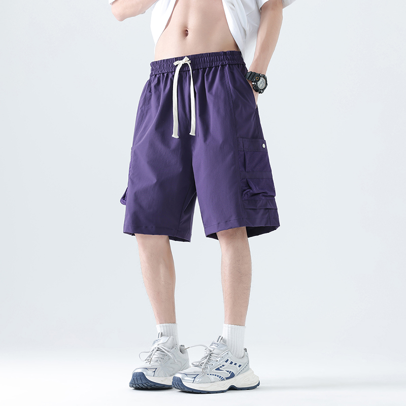 實拍夏季新款五分褲男冰絲薄款休閑寬松工裝運動潮牌短褲美式高街