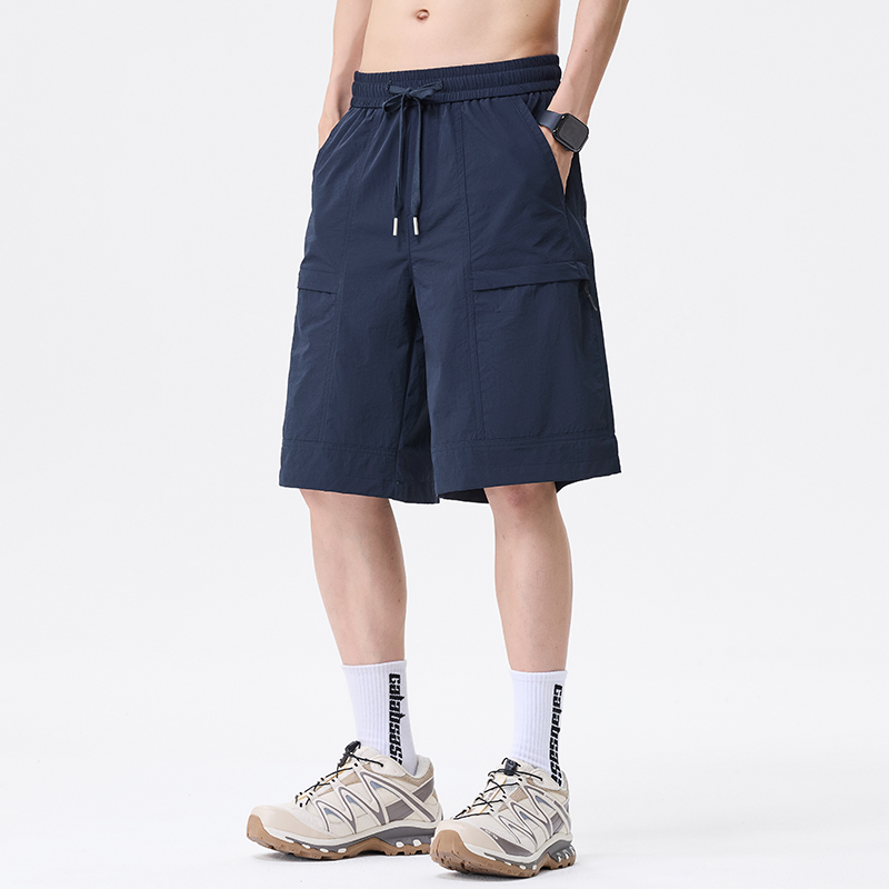 實拍夏季新款錦綸速干工裝五分休閑褲男寬松百搭涼感彈力運動短褲