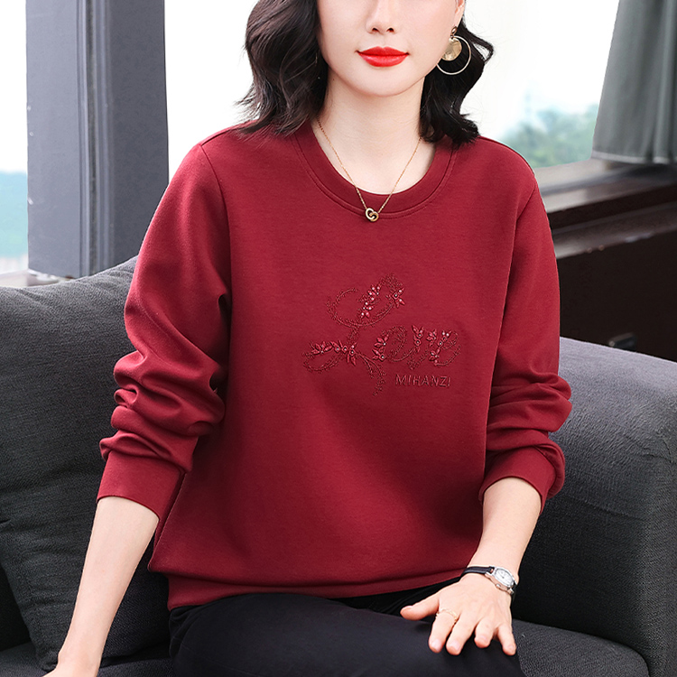 MY14958# 圆领卫衣套头新款时尚宽松遮肚刺绣设计上衣棉长袖百搭女裝貨...