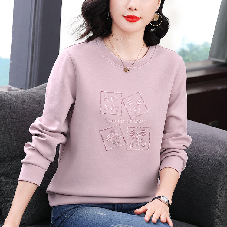 MY15227# 新款圆领纯色卫衣外穿女时尚宽松遮肚休闲卡通刺绣长袖百搭女裝貨源服裝批發