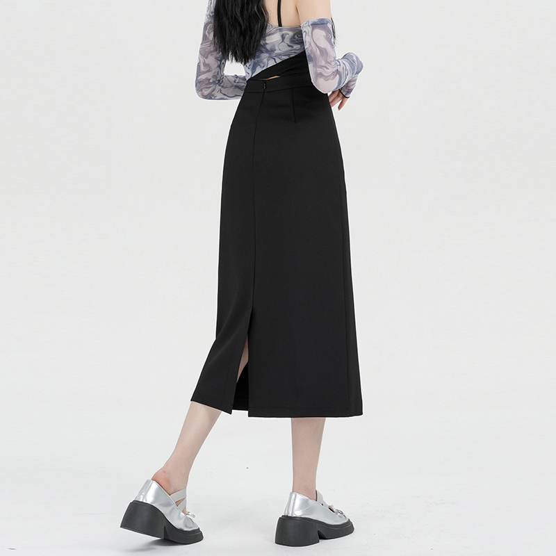 實拍半身裙女春夏2026新款顯瘦高腰中長款職業西裝一步開叉a字裙