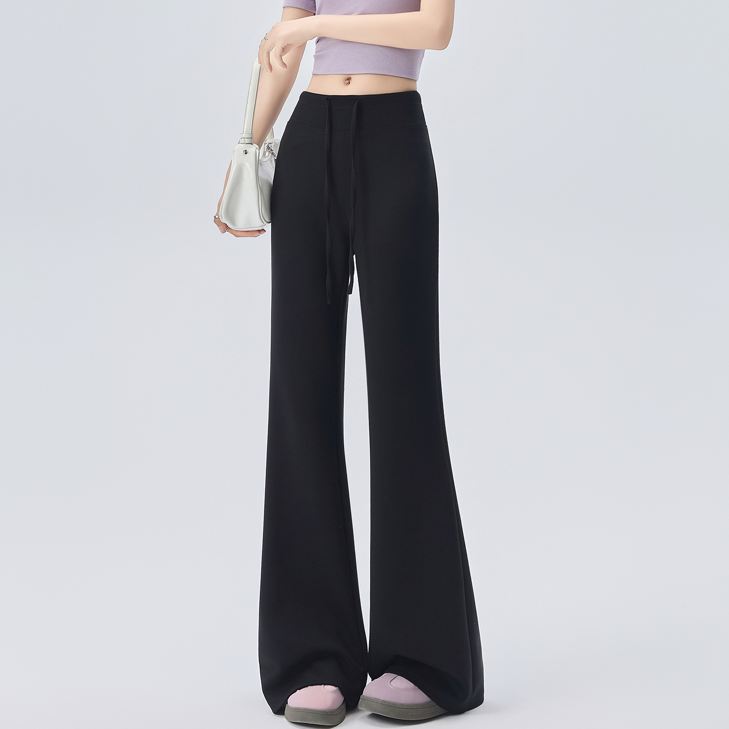 實拍微喇叭長褲女2026新款春夏季薄款糯米瑜伽窄版闊腿運動衛褲子