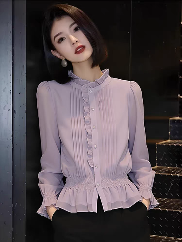法式百搭輕薄藍色襯衫女春季2026年新款時尚小眾襯衣高端精致小衫