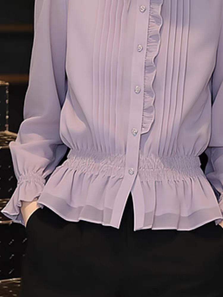 法式百搭輕薄藍色襯衫女春季2026年新款時尚小眾襯衣高端精致小衫