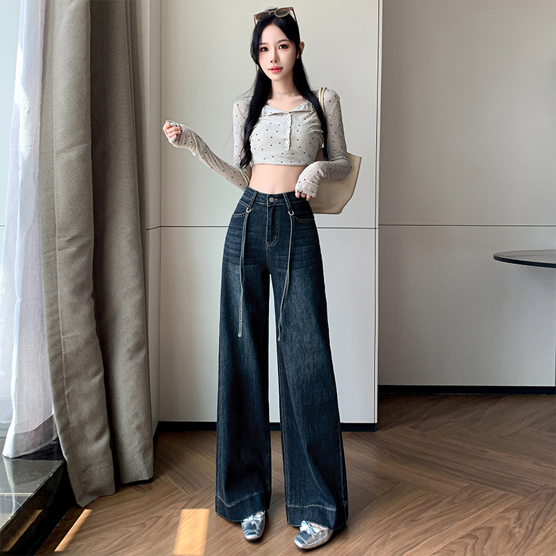 實拍彈力精棉褲女2025秋冬甜酷辣風遮肉顯高顯瘦寬松筒喇叭褲