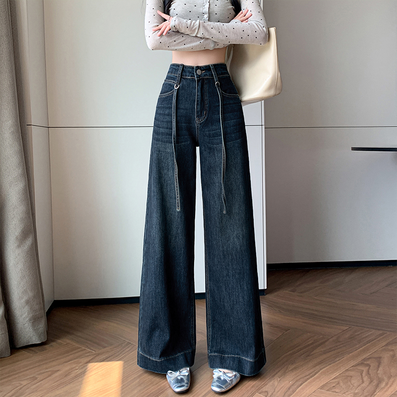 實拍彈力精棉褲女2025秋冬甜酷辣風遮肉顯高顯瘦寬松筒喇叭褲