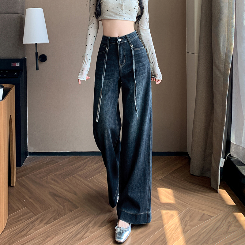 實拍彈力精棉褲女2025秋冬甜酷辣風遮肉顯高顯瘦寬松筒喇叭褲