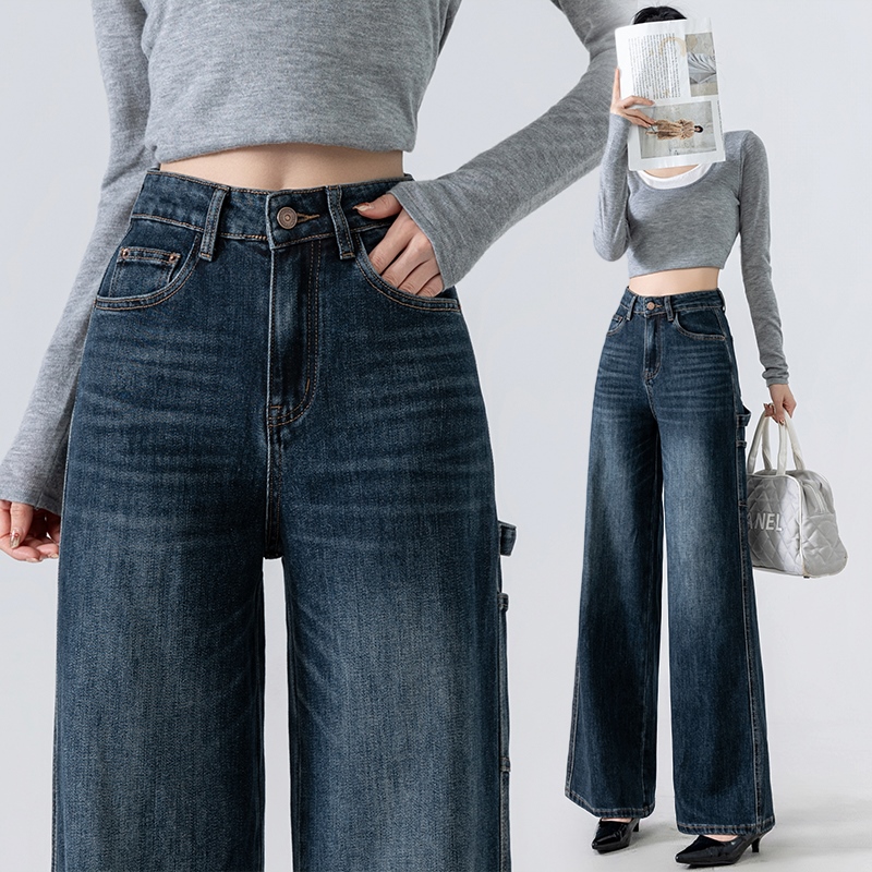 大貨實拍彈力闊腿工裝褲女2025秋冬季甜酷辣妹風顯高顯瘦精棉牛仔