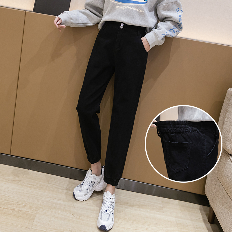 實拍束腳牛仔哈倫褲女2025秋季韓版寬松腰顯瘦老爹褲九分工裝褲