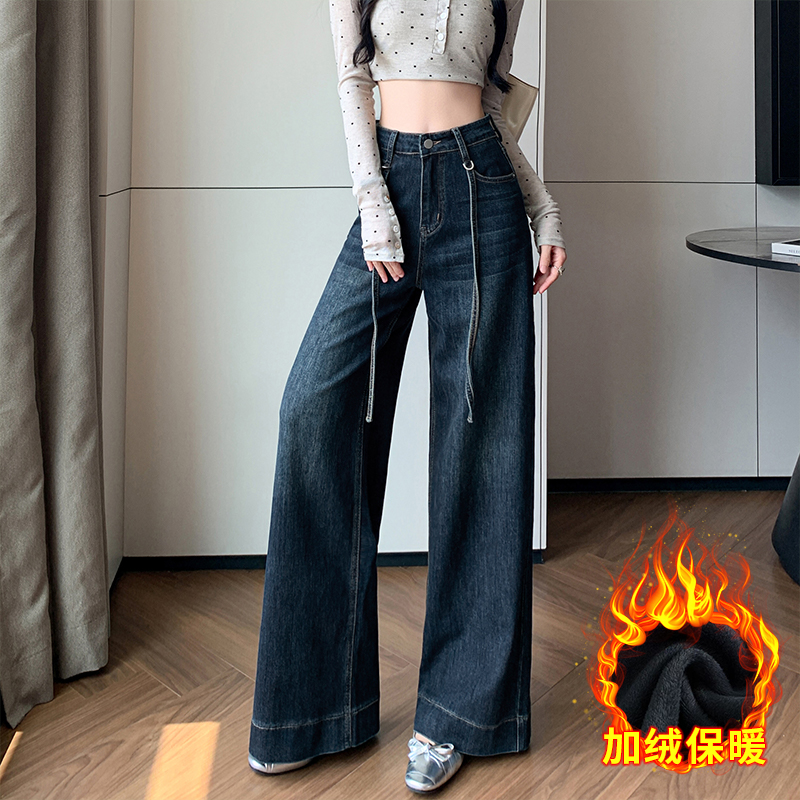 實拍彈力筒喇叭褲女2025年秋冬季辣妹風顯高精棉柔軟水貂拖地褲