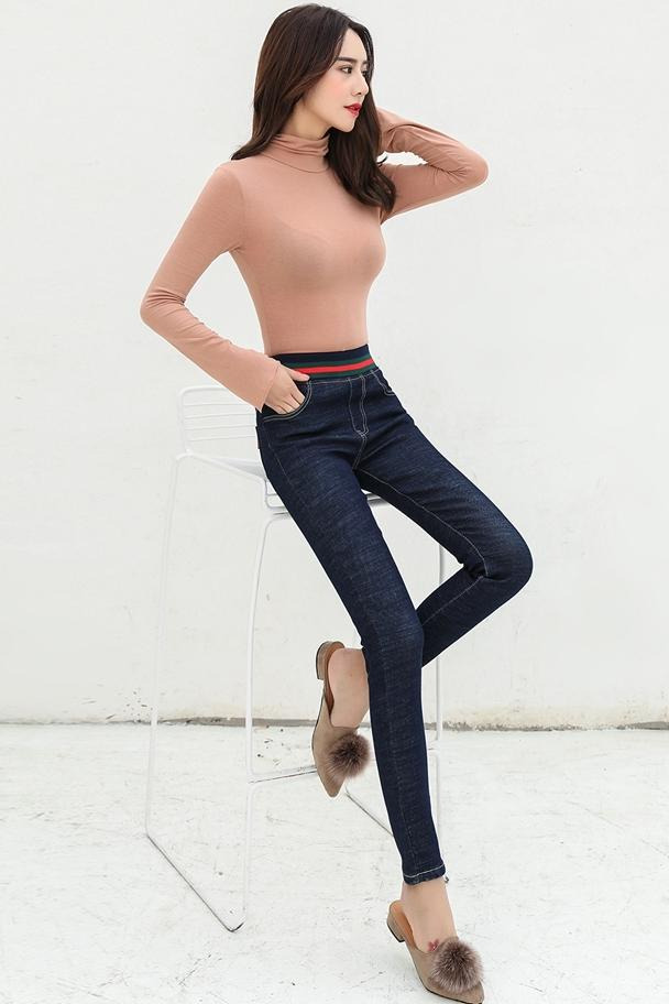 實拍高腰加絨加厚彈力牛仔褲女2025冬季韓版顯瘦窄款哈倫小腳長褲