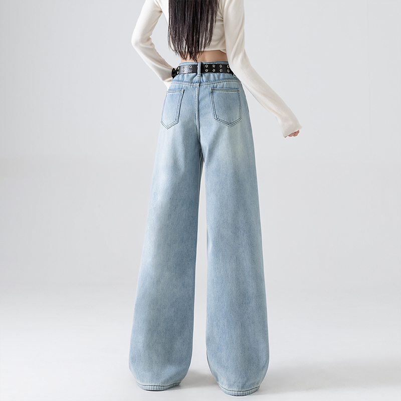 實拍遮肉拖地褲女2025冬季辣妹風時尚顯高顯瘦刺繡小花朵闊腿褲
