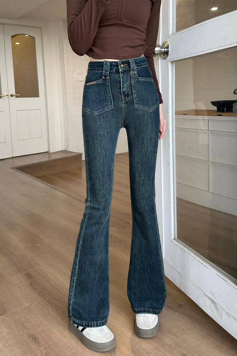 實拍復古辣妹微喇牛仔褲女2026春季新款設計感高腰修身彈力馬蹄褲