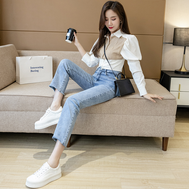 實拍高腰直筒牛仔褲女2026春夏季韓版顯瘦百搭休閑窄款九分煙管褲