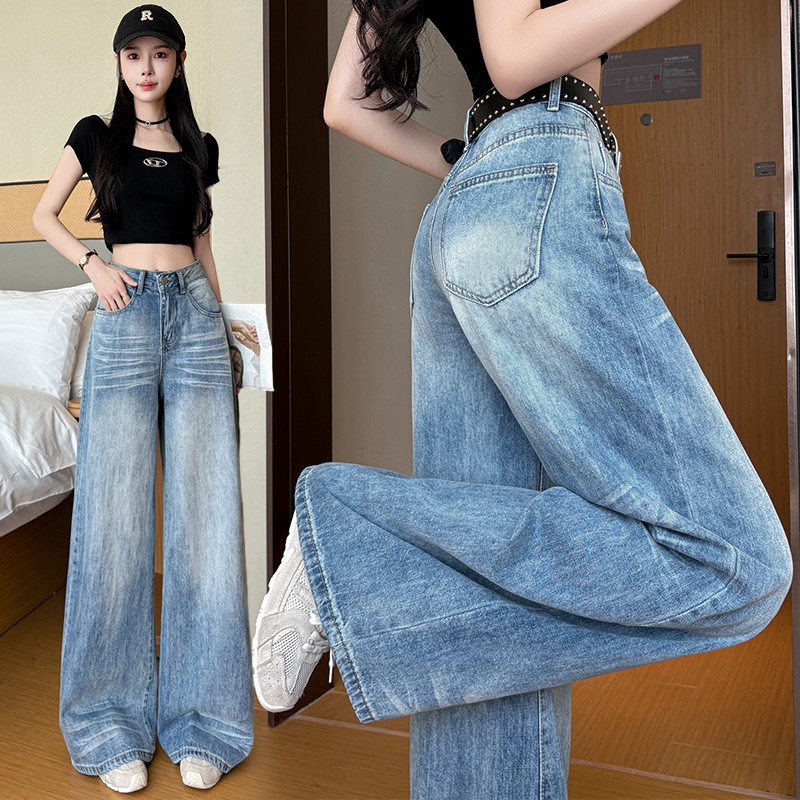 實拍時尚闊腿褲女2026春季辣妹風百搭顯高顯瘦寬松舒適遮肉拖地褲