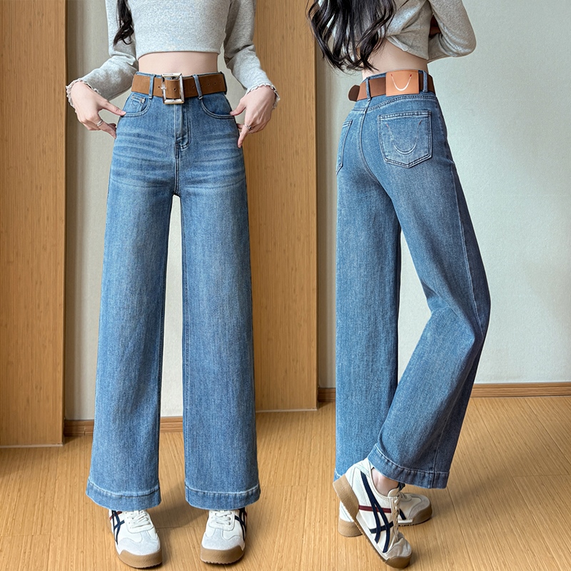 實拍刺繡彈力奶奶褲女2026春季韓版風舒適顯高顯瘦遮肉闊腿九分褲