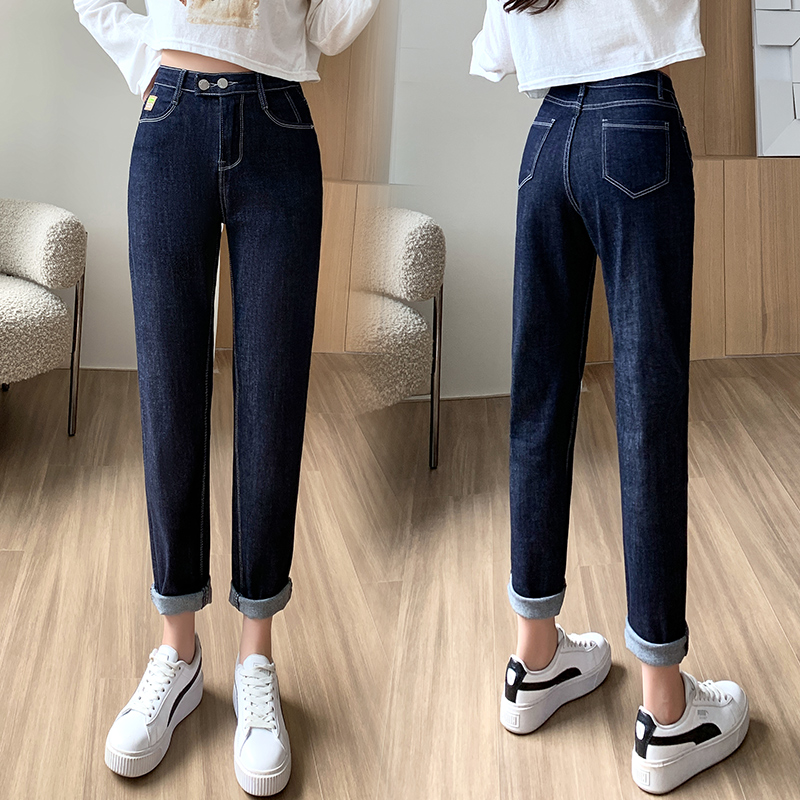 實拍高腰彈力小個子牛仔哈倫褲女2026春季韓版顯瘦直筒窄款小腳褲