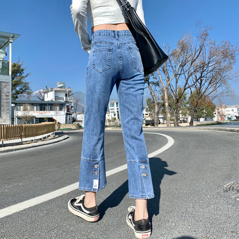 實拍直筒牛仔褲女2026春季韓版小個子高腰顯瘦拼接彈力窄款煙管褲