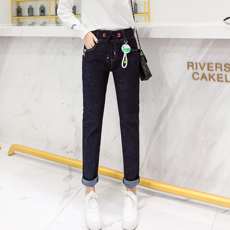 實拍高腰哈倫牛仔褲女2026春夏韓版寬松學生顯瘦彈力直筒蘿卜褲