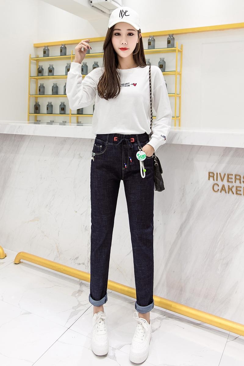實拍高腰哈倫牛仔褲女2026春夏韓版寬松學生顯瘦彈力直筒蘿卜褲