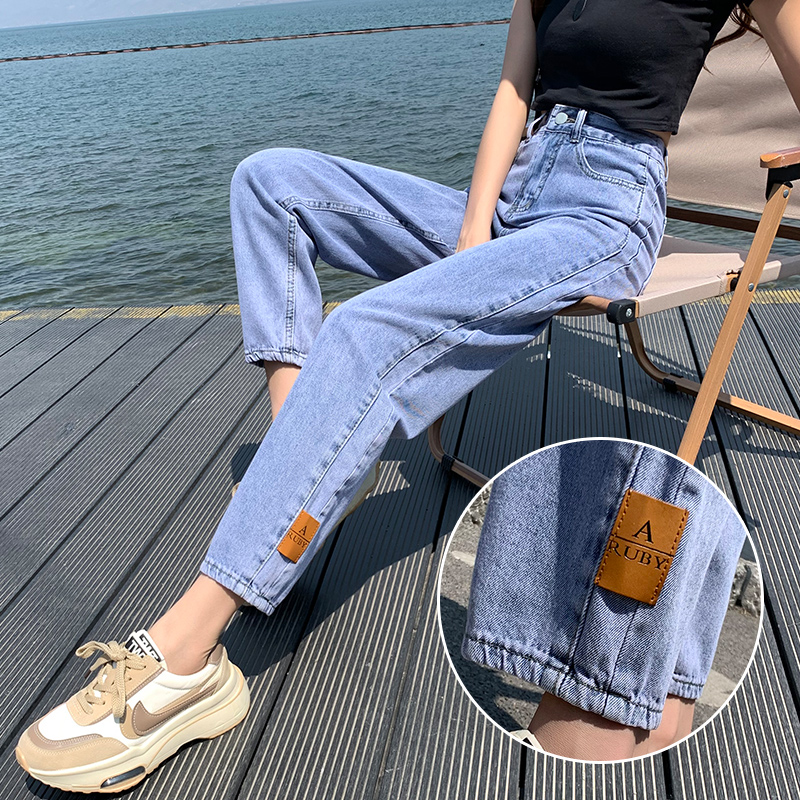 實拍哈倫牛仔煙管褲女2026夏季韓版高腰顯瘦老爹闊腳直筒褲九分褲
