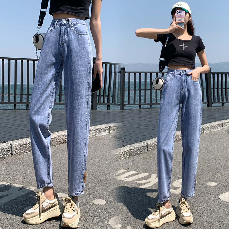 實拍哈倫牛仔煙管褲女2026夏季韓版高腰顯瘦老爹闊腳直筒褲九分褲