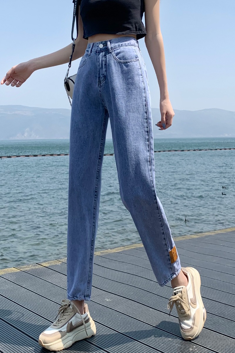 實拍哈倫牛仔煙管褲女2026夏季韓版高腰顯瘦老爹闊腳直筒褲九分褲