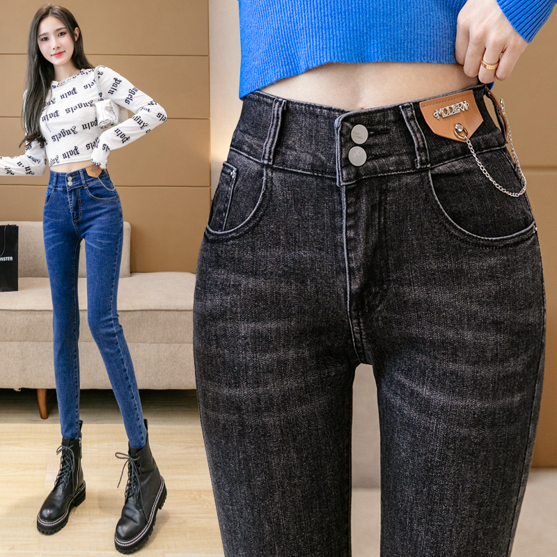 實拍高腰牛仔褲女2026夏季新款韓版彈力修身鉛筆褲顯瘦小腳褲長褲