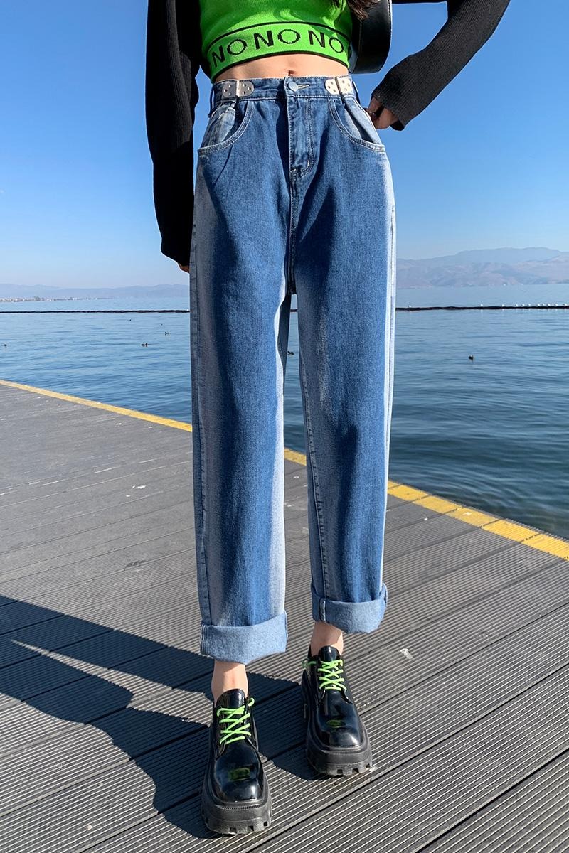 實拍漸變色撞色牛仔直筒褲女2026夏季韓版高腰顯瘦翻邊窄款闊腳褲