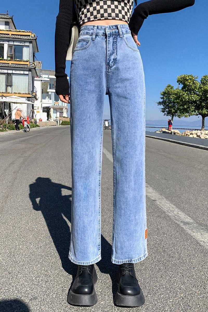 實拍高腰直筒牛仔褲女2026夏季韓版寬松水洗窄款顯瘦哈倫闊腿長褲