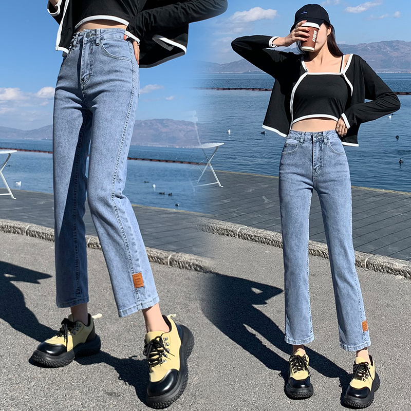 實拍淺色窄款直筒牛仔褲女2026夏季韓版寬松彈力小個子高腰老爹褲