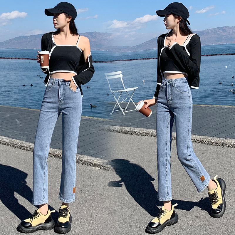 實拍淺色窄款直筒牛仔褲女2026夏季韓版寬松彈力小個子高腰老爹褲