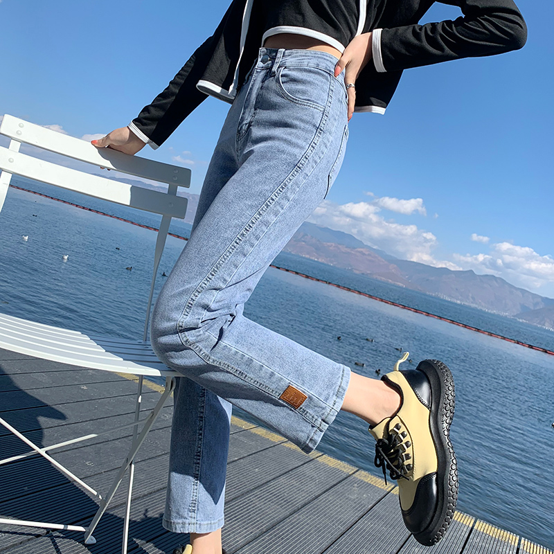 實拍淺色窄款直筒牛仔褲女2026夏季韓版寬松彈力小個子高腰老爹褲