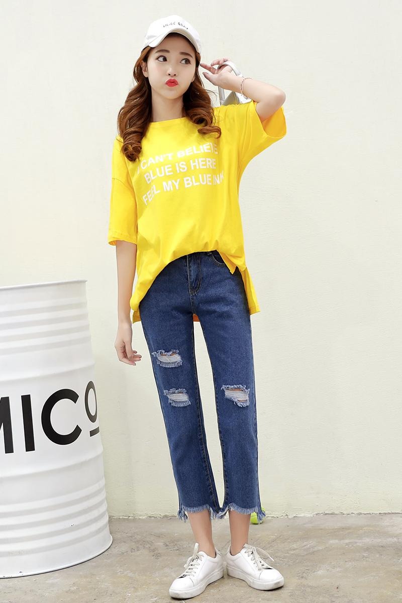 實拍高腰牛仔直筒褲女2026夏季韓版學生磨破寬松顯瘦乞丐九分褲潮