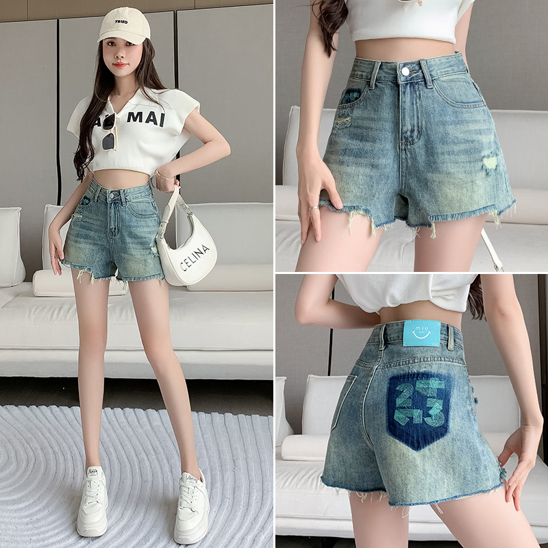 實拍刺繡口袋設計感牛仔短褲女2026夏季流蘇遮肉韓版辣妹闊腿熱褲