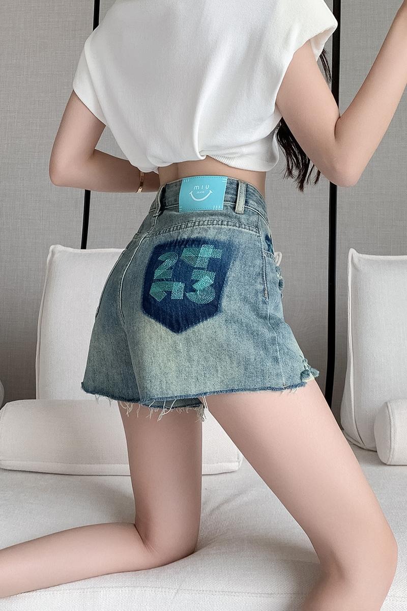 實拍刺繡口袋設計感牛仔短褲女2026夏季流蘇遮肉韓版辣妹闊腿熱褲