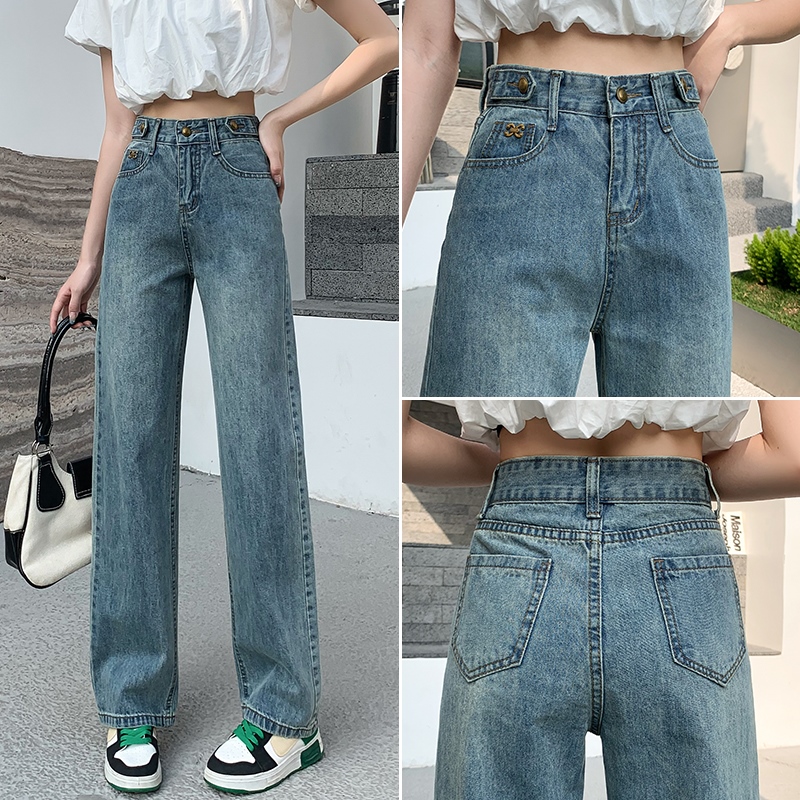 實拍高腰窄版直筒牛仔褲女2026新款夏季小個子寬松顯瘦垂感闊腿褲