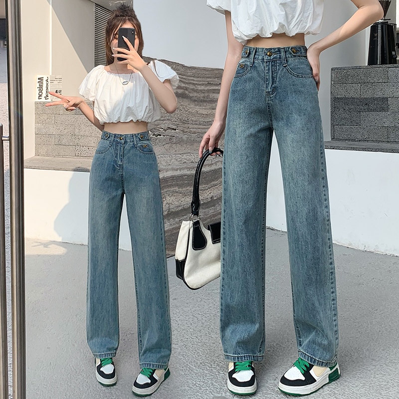 實拍高腰窄版直筒牛仔褲女2026新款夏季小個子寬松顯瘦垂感闊腿褲