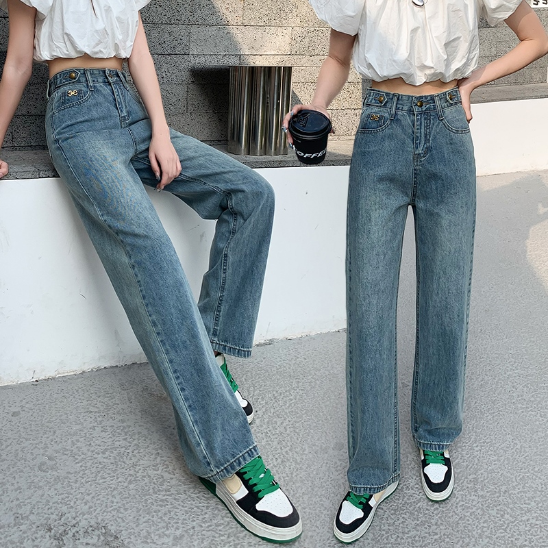 實拍高腰窄版直筒牛仔褲女2026新款夏季小個子寬松顯瘦垂感闊腿褲