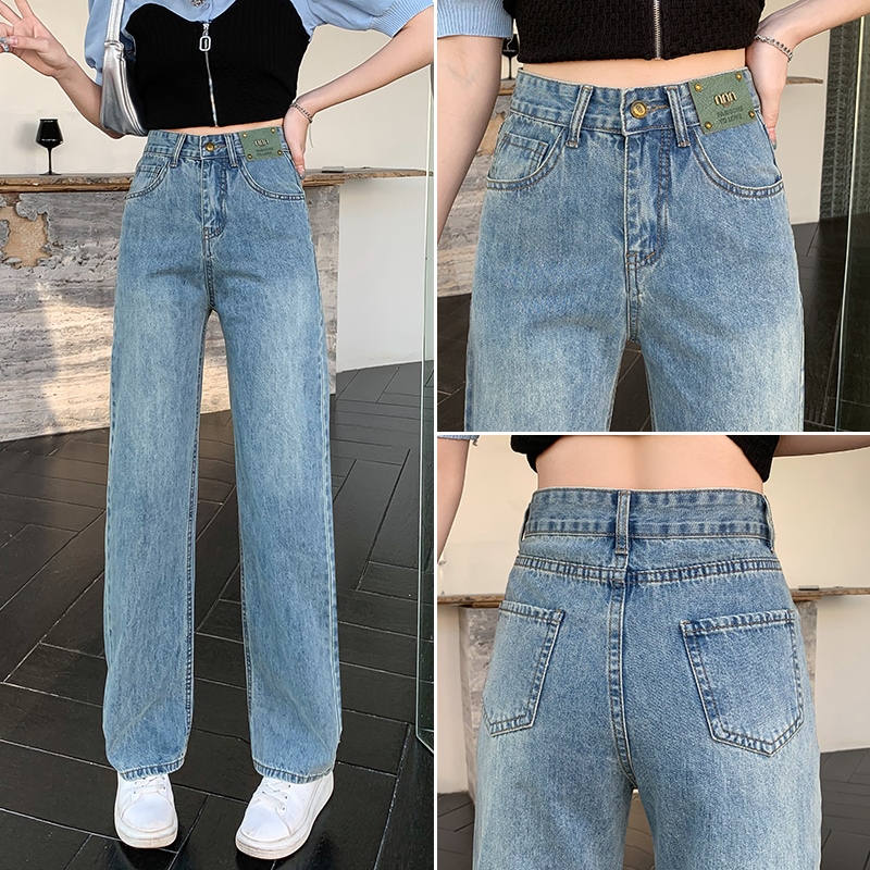 實拍高腰小個子牛仔闊腿褲女2026新款夏季寬松顯瘦窄版垂感直筒褲
