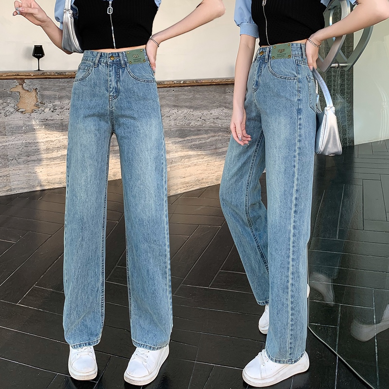 實拍高腰小個子牛仔闊腿褲女2026新款夏季寬松顯瘦窄版垂感直筒褲