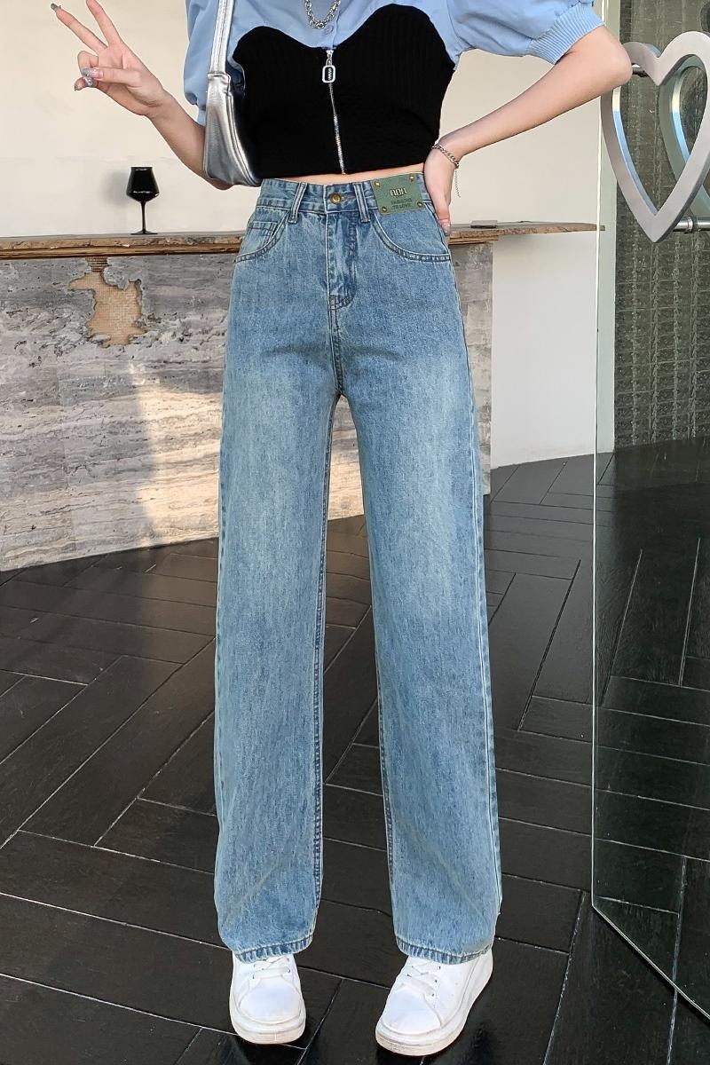 實拍高腰小個子牛仔闊腿褲女2026新款夏季寬松顯瘦窄版垂感直筒褲