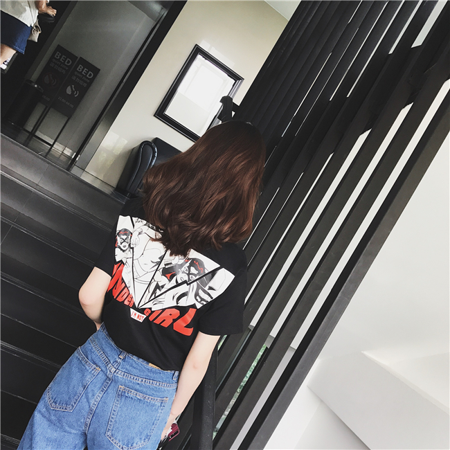 實拍涂鴉T恤ulzzang牛仔背帶褲女2026春夏韓版chic闊腿九分連體褲