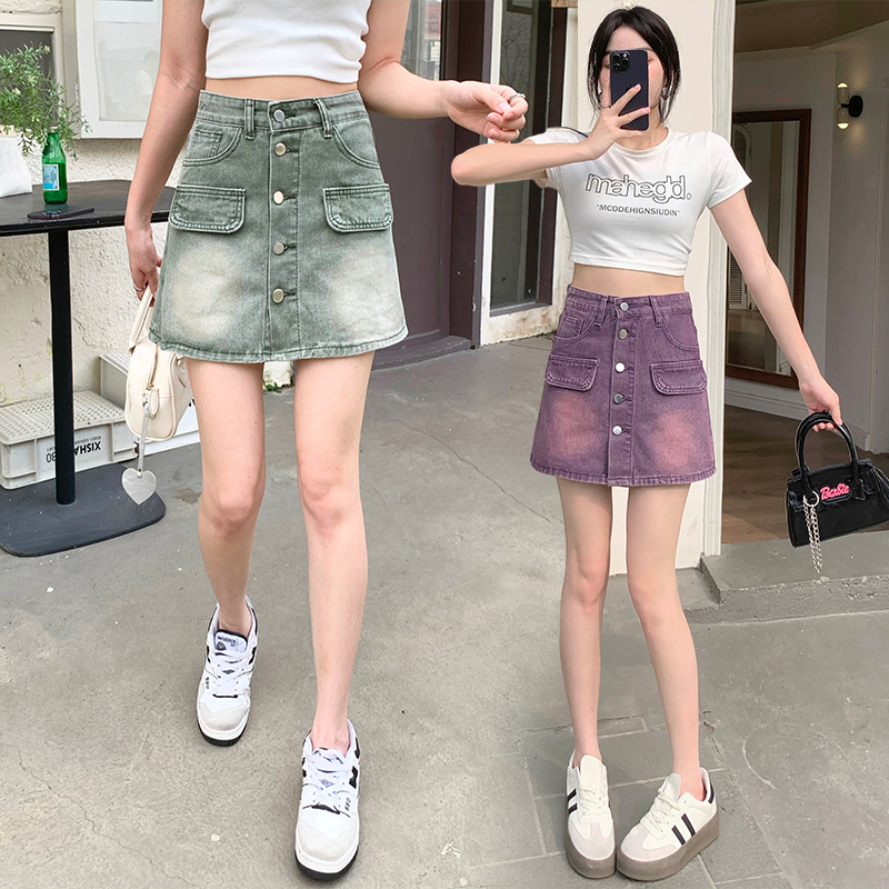 實拍辣妹小心機牛仔短褲裙女2026新款夏季百搭顯瘦撞色漸變闊腿褲