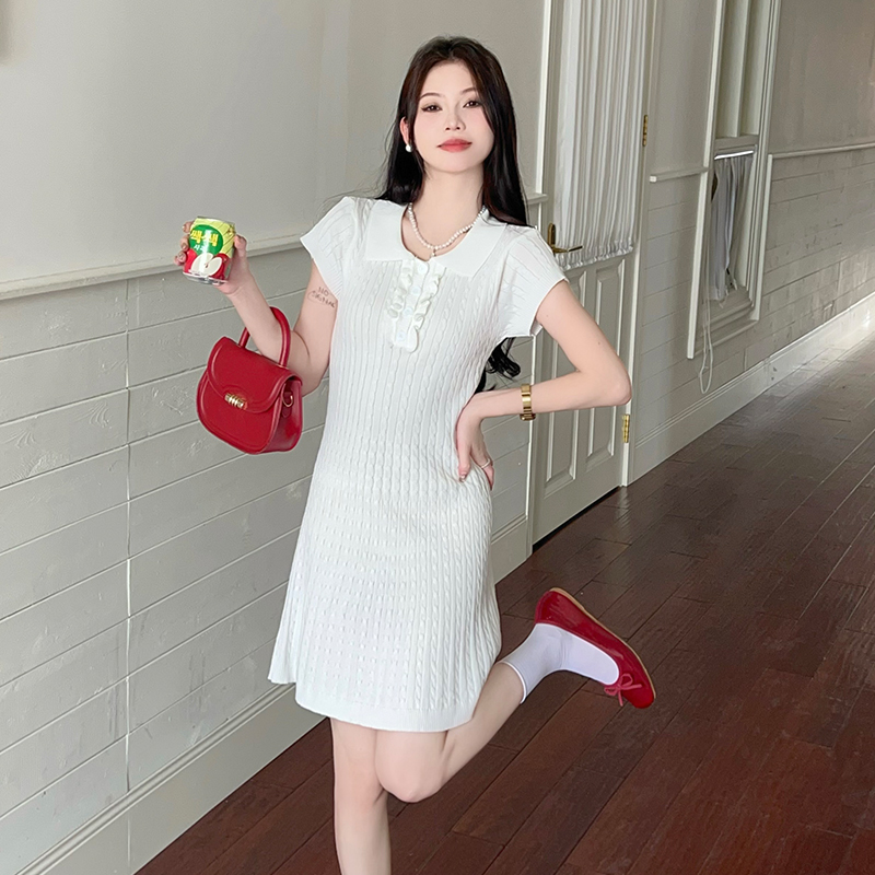 實拍純欲風polo領針織麻花收腰短袖連衣裙2025夏辣妹性感優雅顯瘦