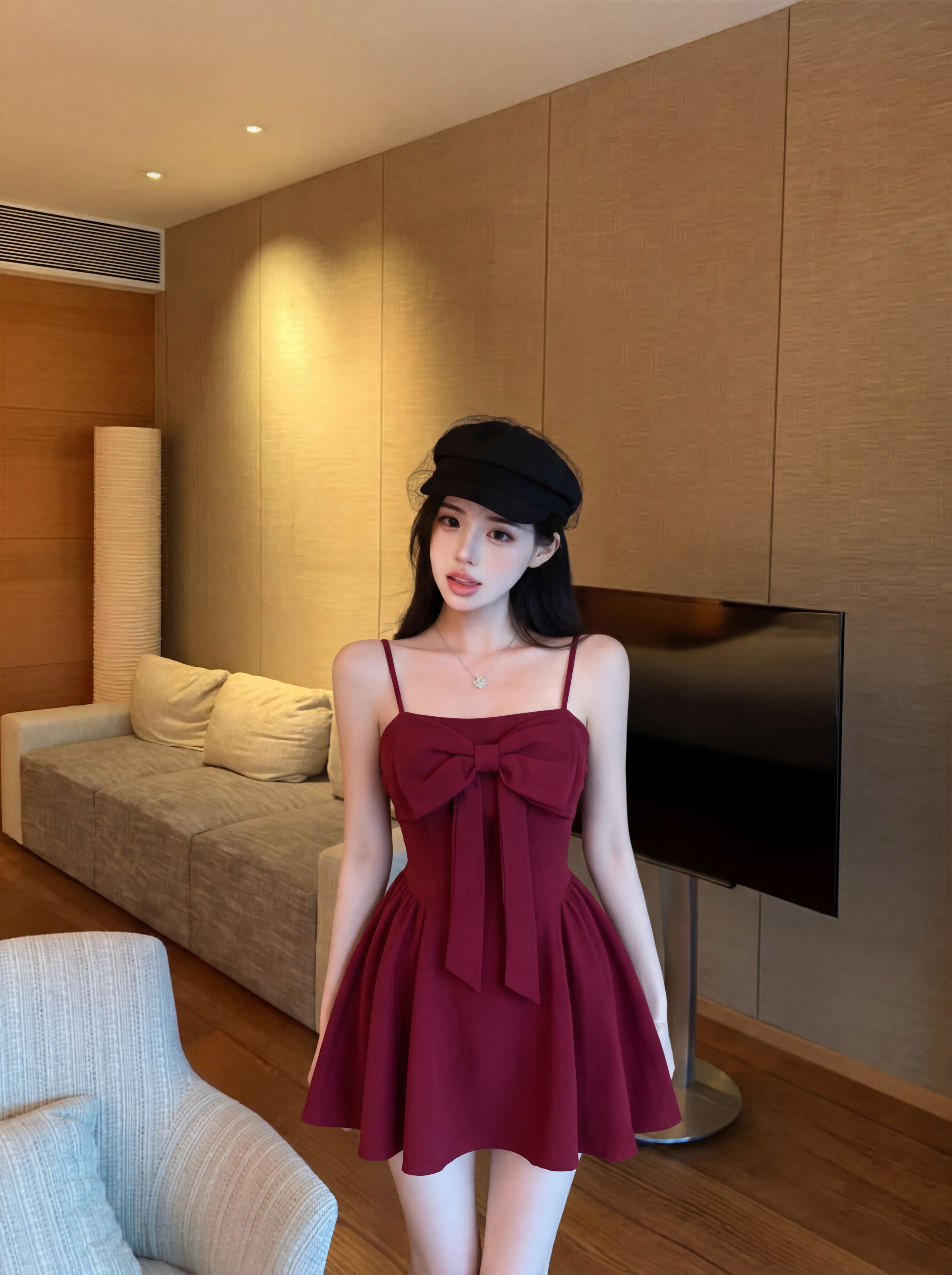 法式純欲風吊帶蝴蝶結連衣裙子女設計感小眾度假風收腰短裙夏