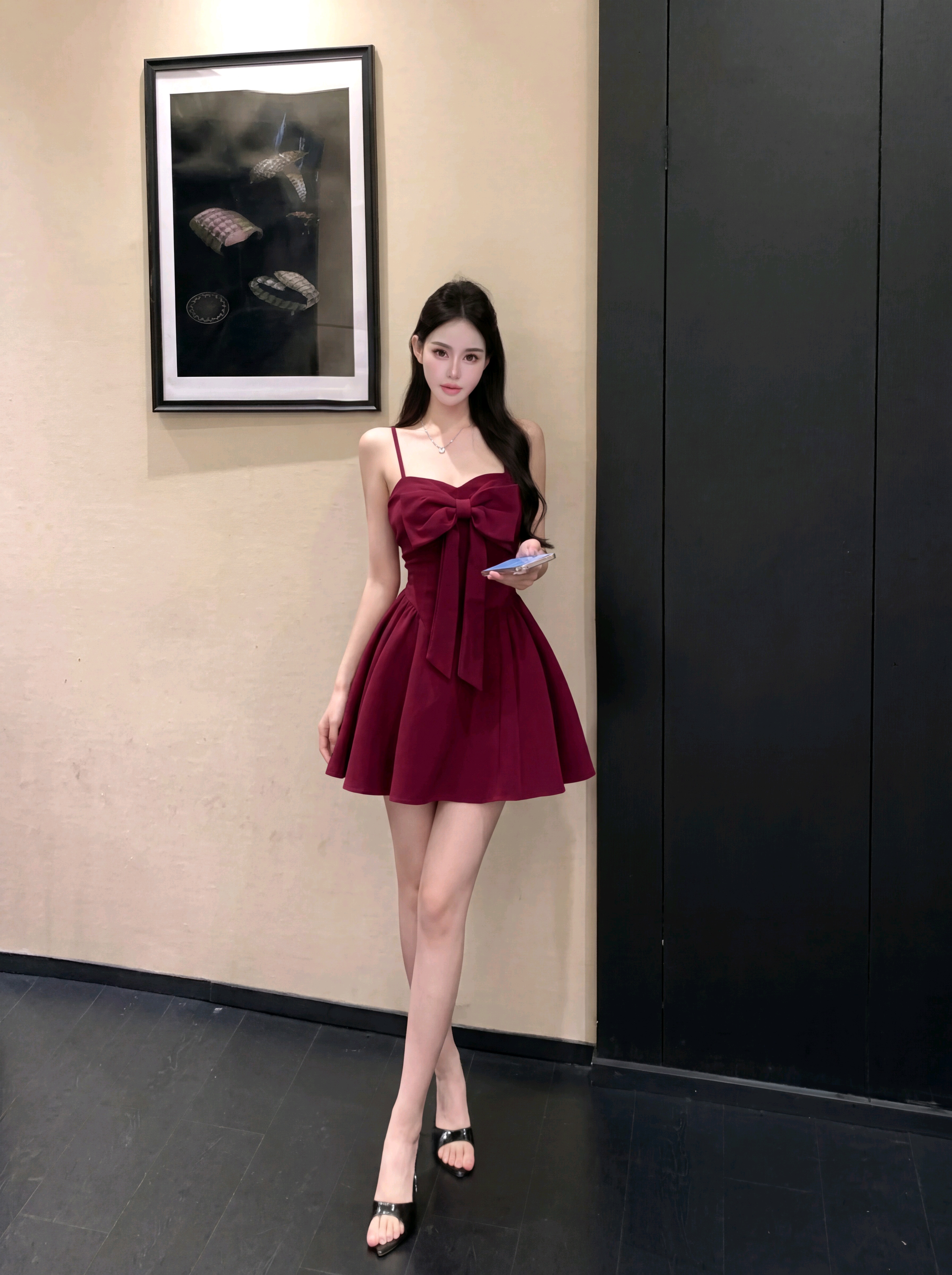 法式純欲風吊帶蝴蝶結連衣裙子女設計感小眾度假風收腰短裙夏