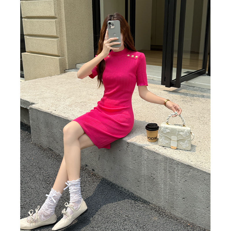 實拍輕奢小香風氣質夏季短袖針織連衣裙修身包臀短裙子御姐范