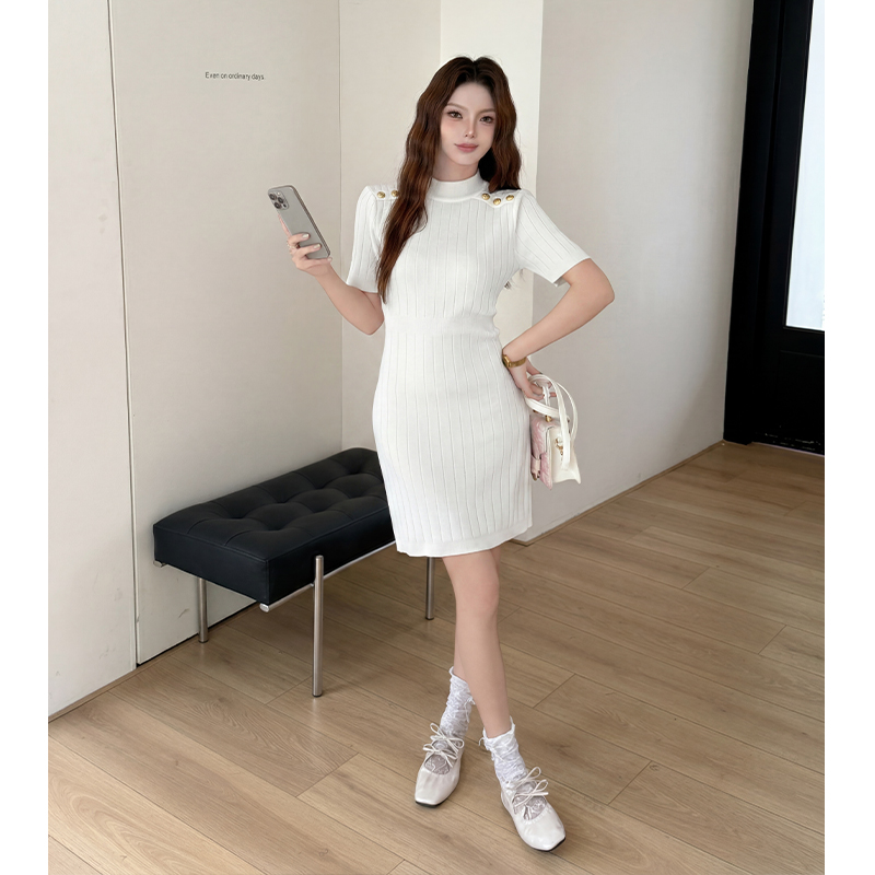 實拍輕奢小香風氣質夏季短袖針織連衣裙修身包臀短裙子御姐范
