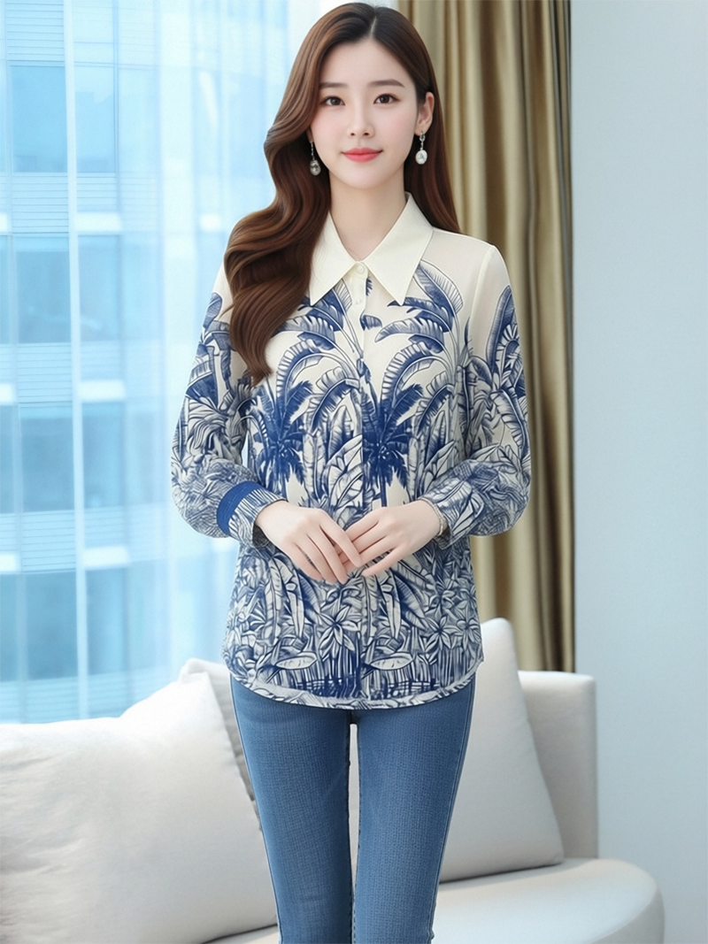 RY1431# 春季ins潮女装花衬衫港风长袖衬衣日系沙滩度假薄款